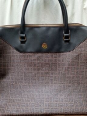 Anne Klein Lion Logo Brown Patterned Tote with Black Trim